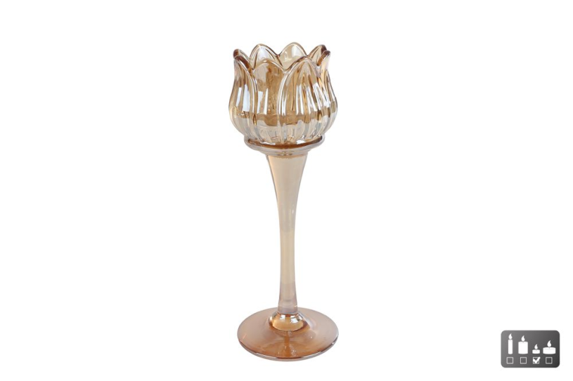 Theelichthouder Tulip amber glas 7x7x22cm