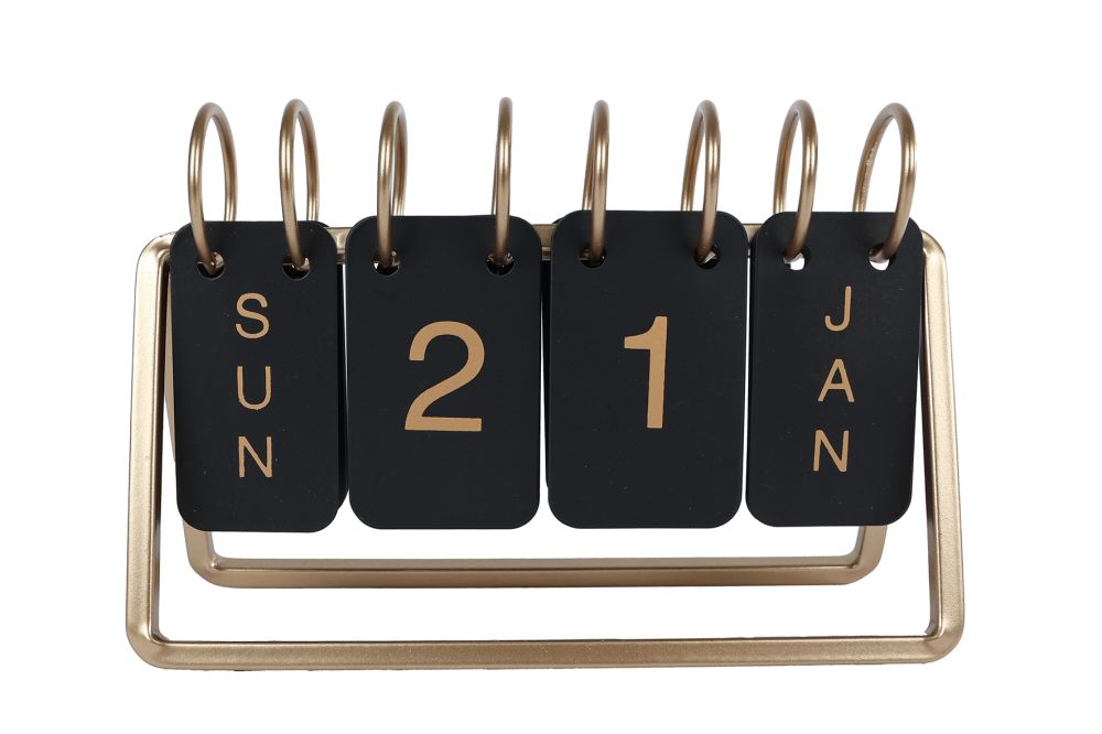 Bureaukalender Datum zwart/goud metaal 18x6x12,5cm