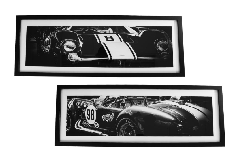 Schilderij Race Car zwart metaal/glas 30x80x2cm assorti