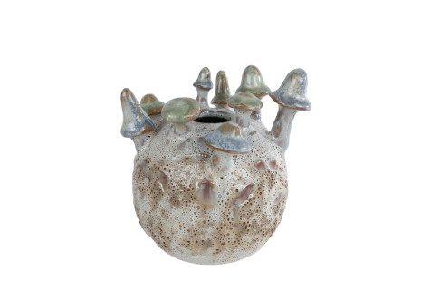 Vaas Mushroom creme/de pannen voor aardew 12x12x14cm