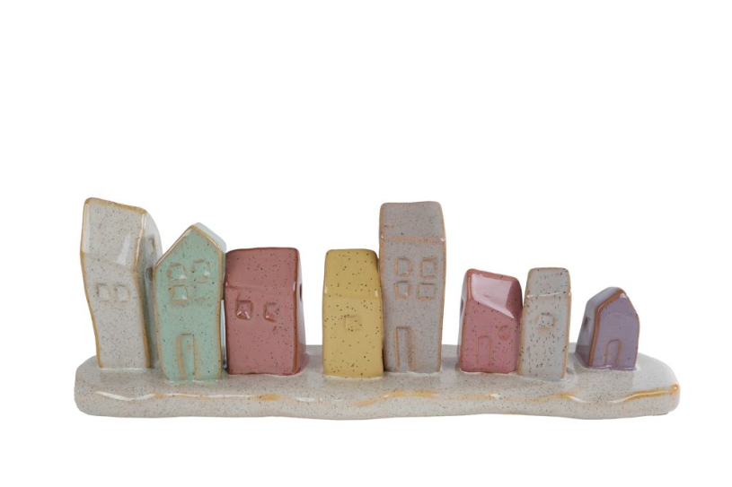 Sculptuur Huisjes 26,5x6x6cm creme/kleur aardewer assorti