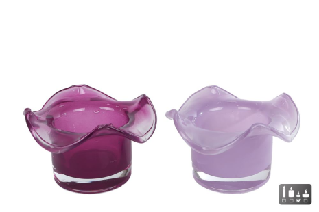 Theelichth Bibi lila/paars glas 10,5x10,5x7cm assorti