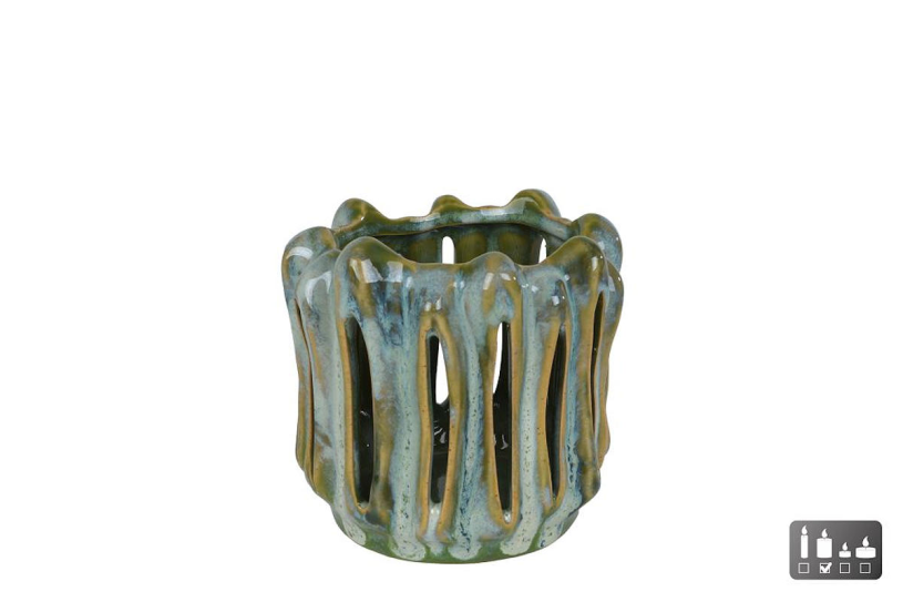 Windlicht Richard S groen/wit aardew 10x10x10cm