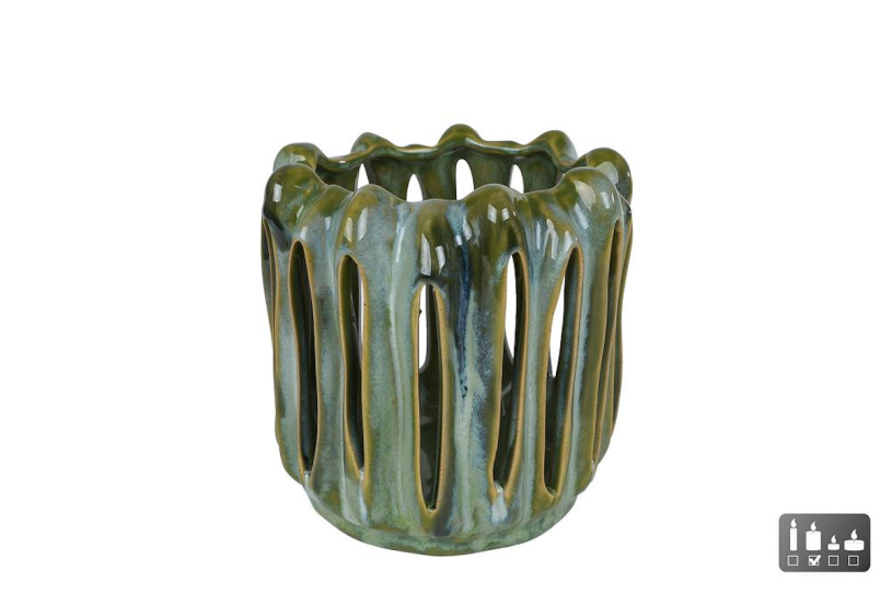Windlicht Richard M groen/wit aardew 17x17x16,5cm
