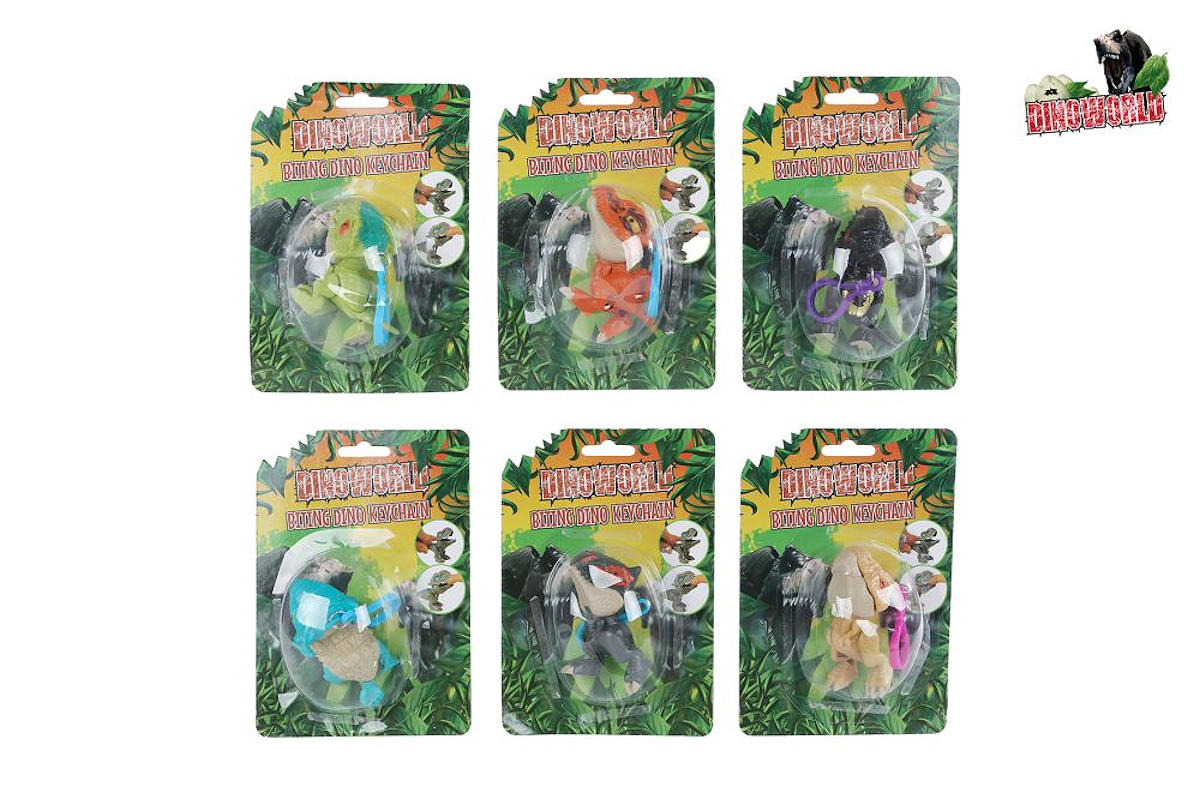 Dinoworld bijtende dinosaurus sleutelhanger 12cm 6ass