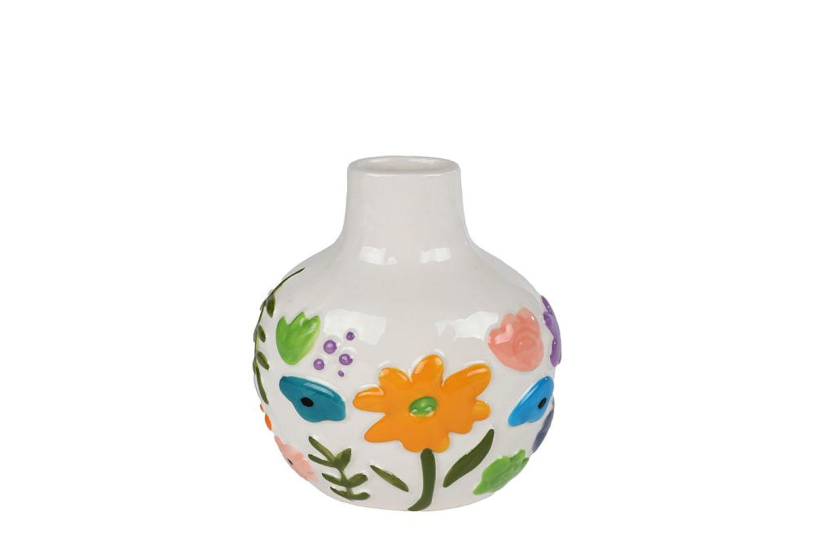 Vaas Fleur S wit/multicolor aardew 12,5x8,5x13,5cm