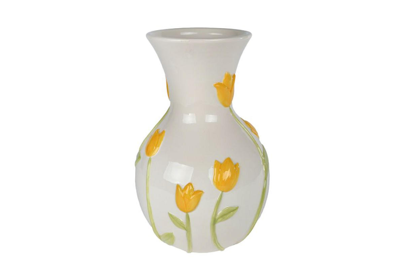 Vaas Tulipe wit/geel aardew 18,5x18,5x28cm