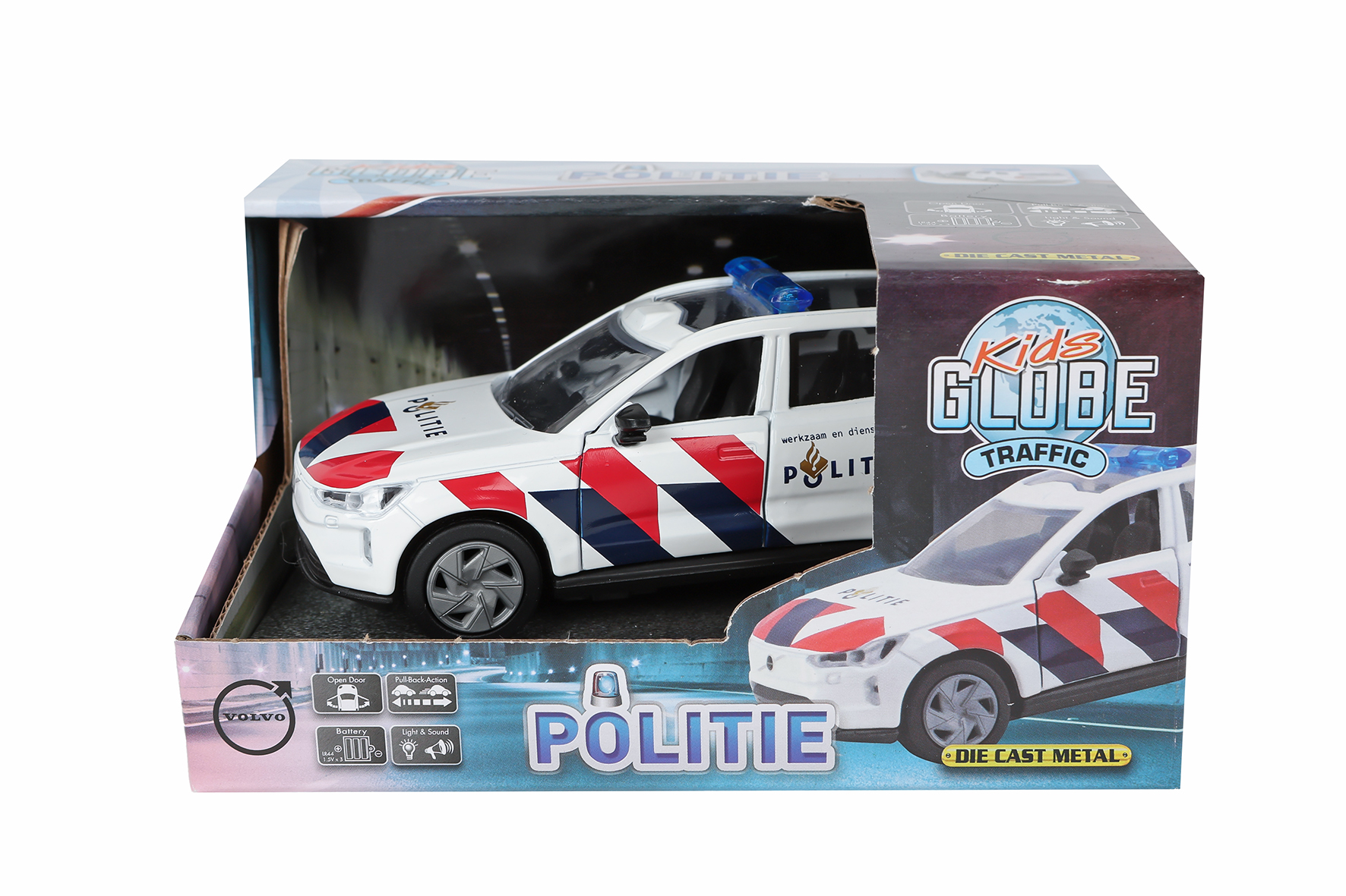 Kids Globe Politie Volvo EX90 NL L/G pull back 13,5cm