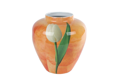 Vaas Tulp oranje metaal 20x20x22cm