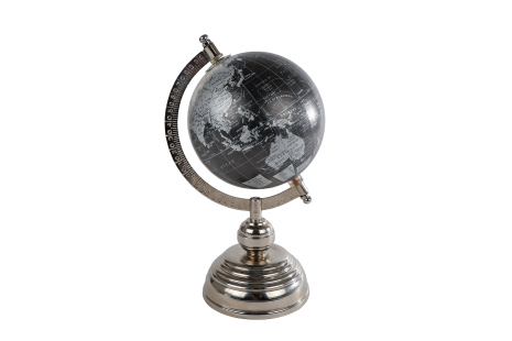 Wereldbol World zwart/zilver hout/metaal 11x12x25cm