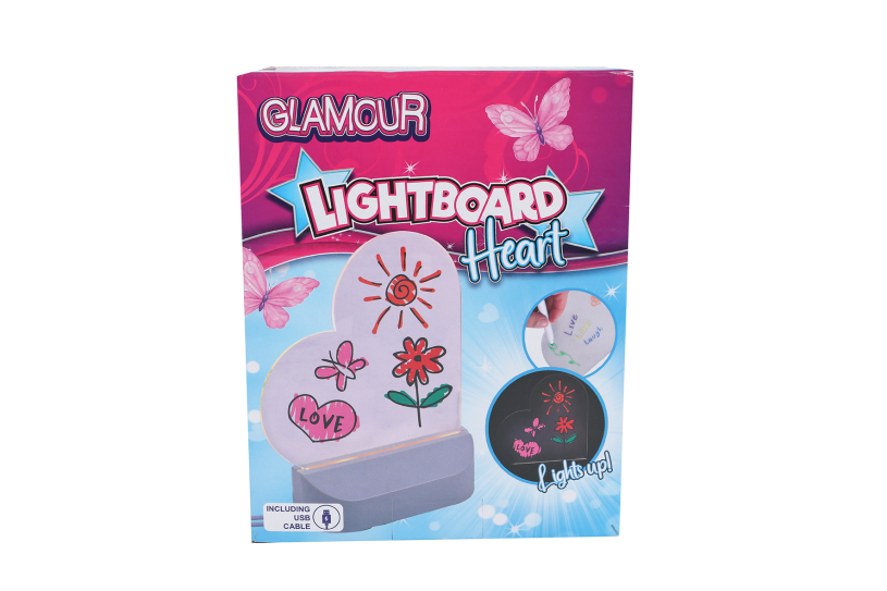 Glamour lichtbord hart 16cm met usb aansluiting en 7 stiften
