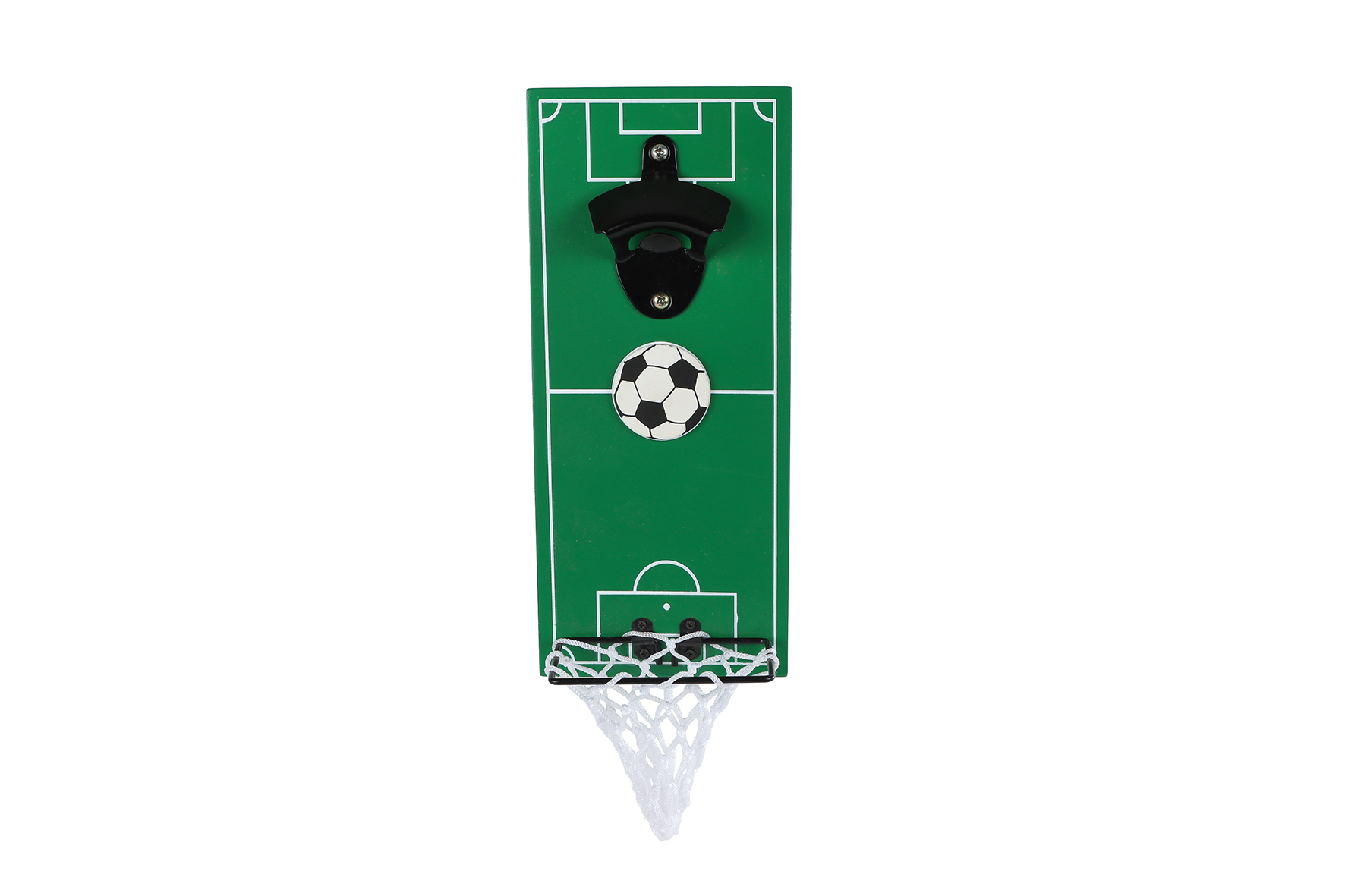Bieropener Football groen hout/metaal 12x28x7cm
