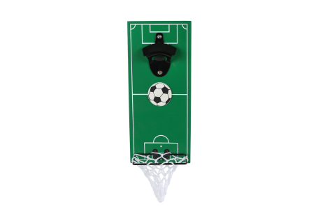 Bieropener Football groen hout/metaal 12x28x7cm