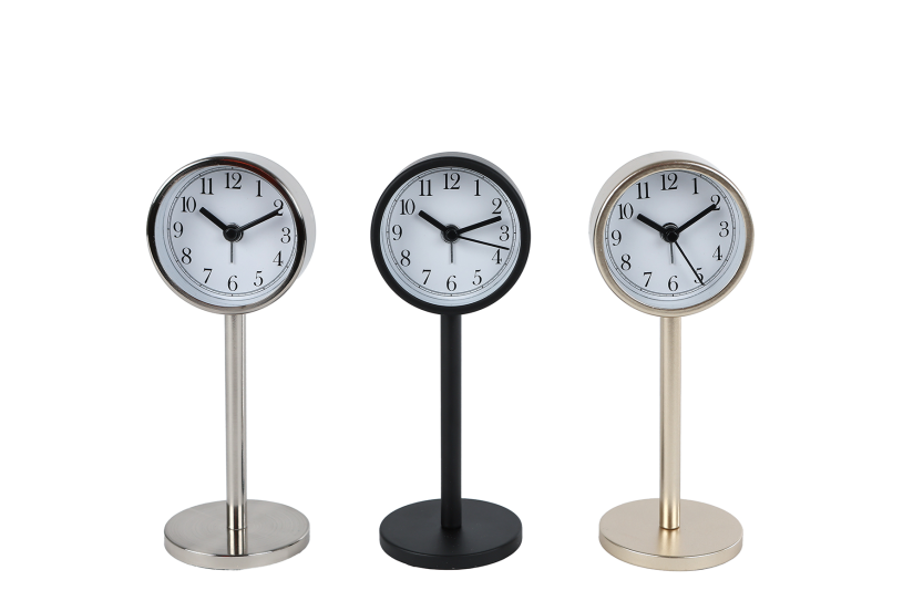 Klok Rikki S goud/zilver/zwart metaal 5x5x14cm assorti