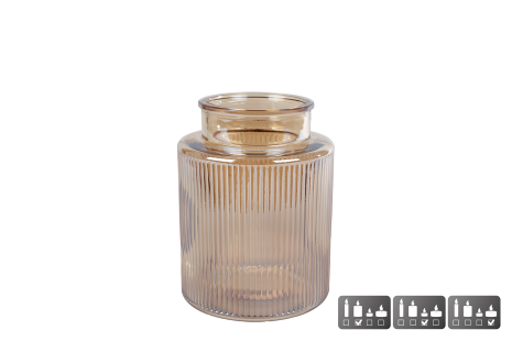 Vaas/windlicht Niamh S amber glas 13x13x17cm