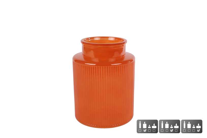 Vaas/windlicht Niamh S oranje glas 13x13x17cm