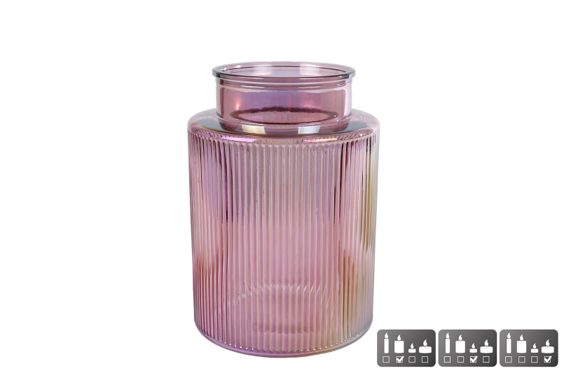 Vaas/windlicht Niamh L paars glas 15x15x21cm