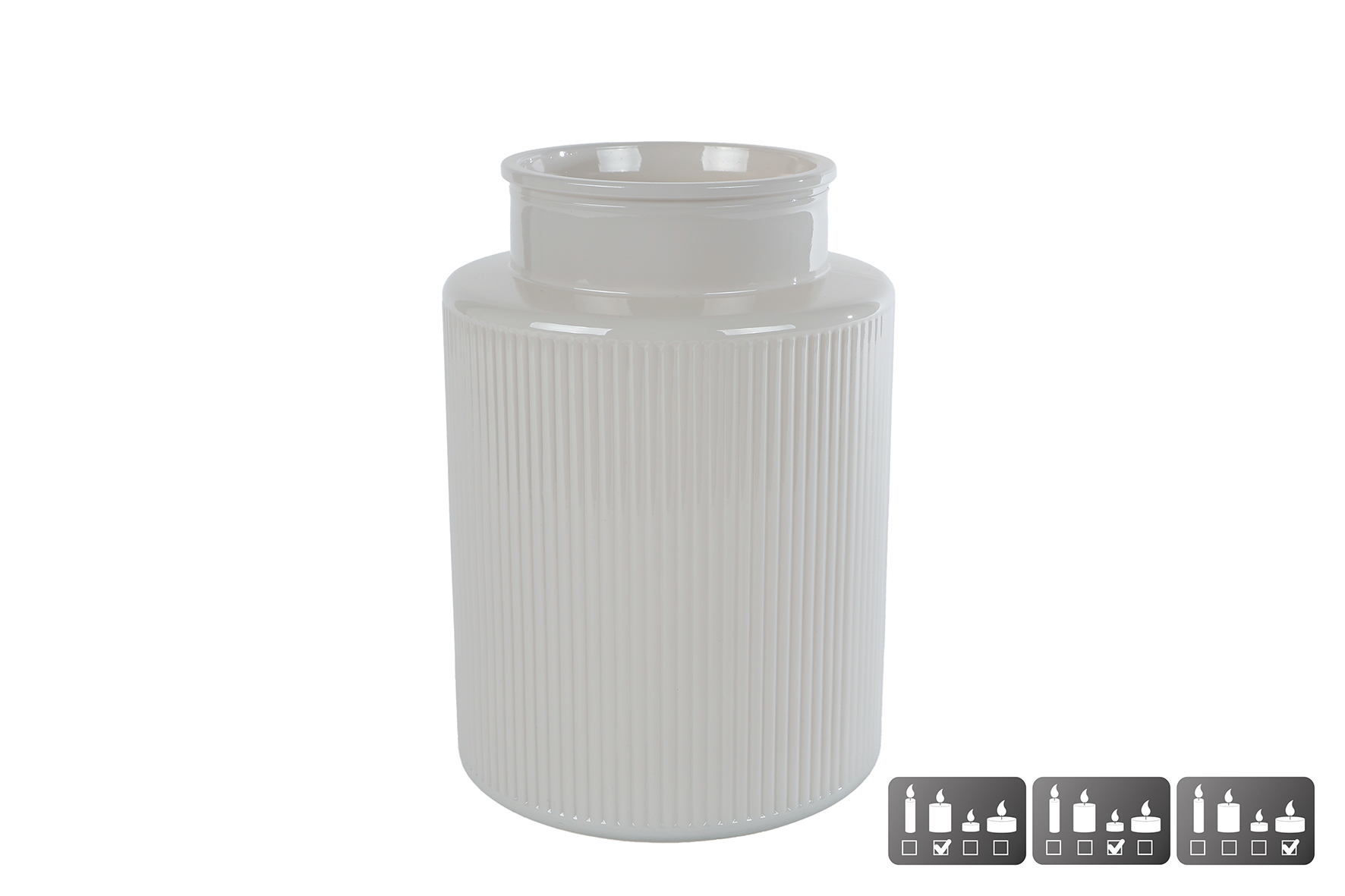 Vaas/windlicht Niamh L off-white glas 15x15x21cm