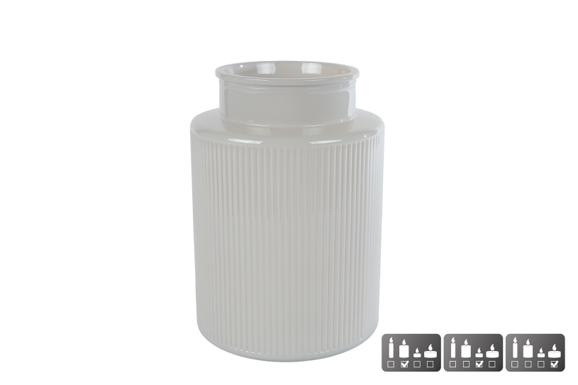 Vaas/windlicht Niamh L off-white glas 15x15x21cm