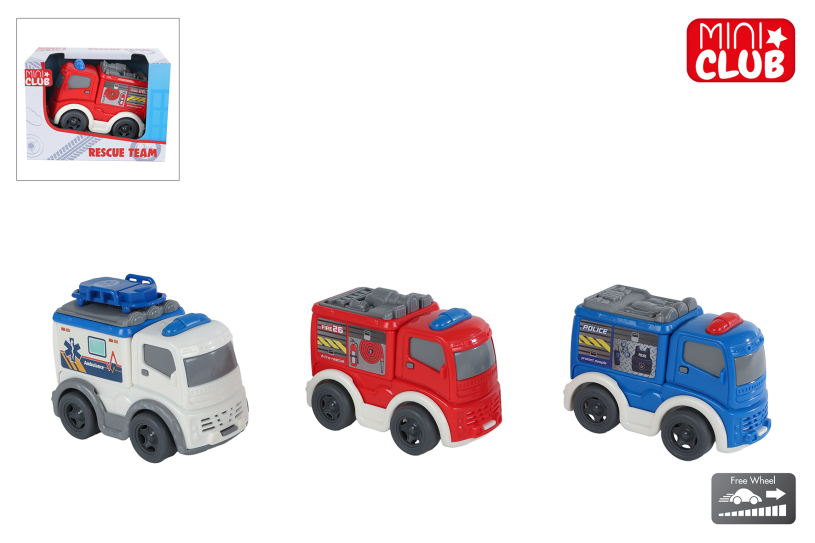 Mini Club rescue voertuig free wheel 3ass 8cm