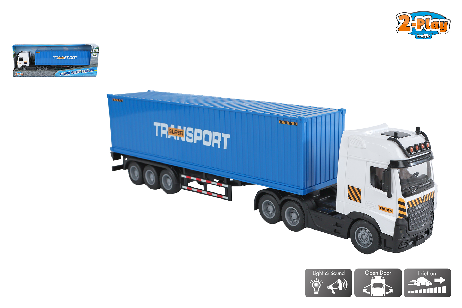 2-Play Vrachtwagen met oplegger frictie licht en geluid 38cm