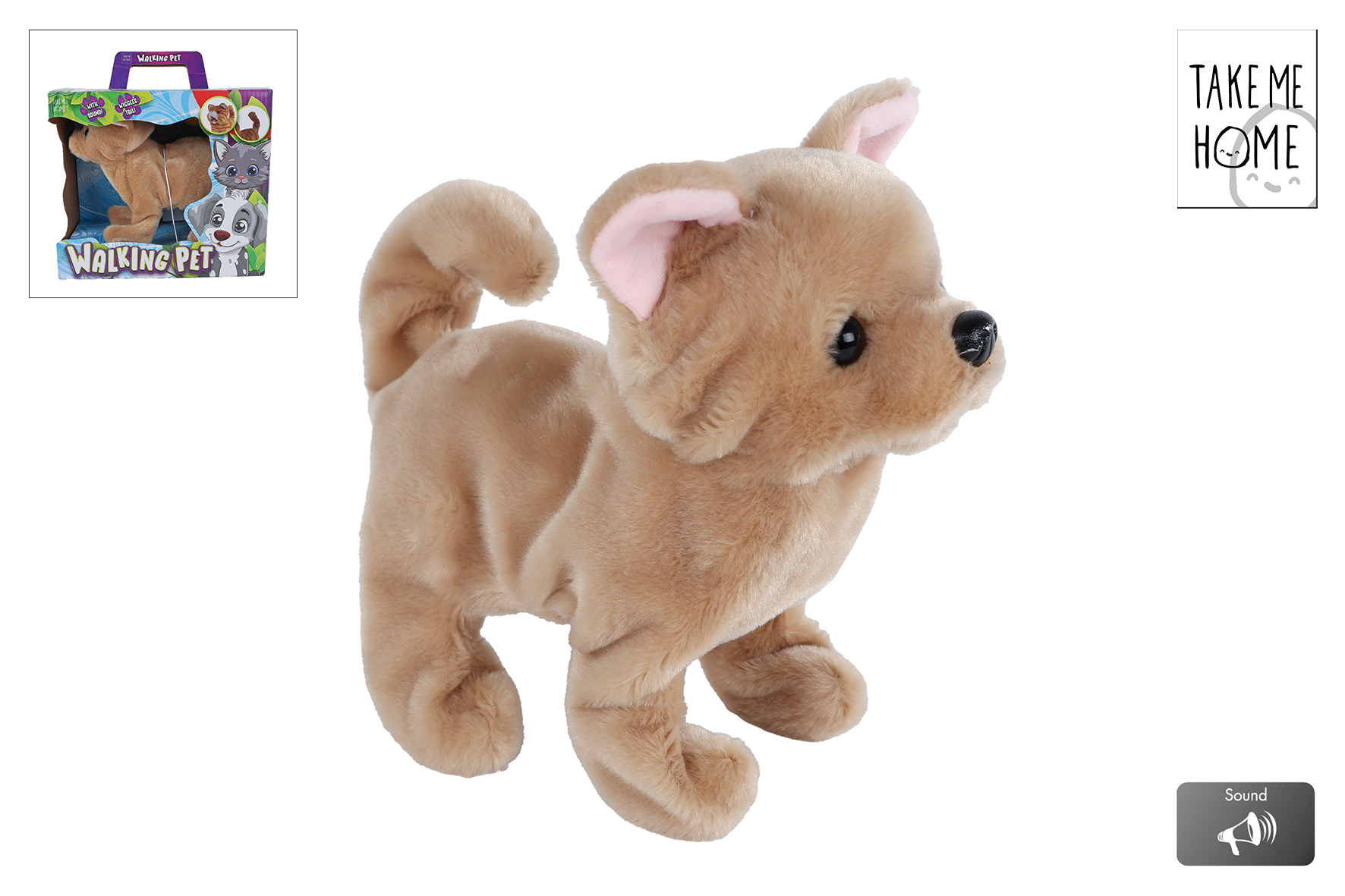 Take Me Home loophond bruin 21cm blaffend en kwispelend