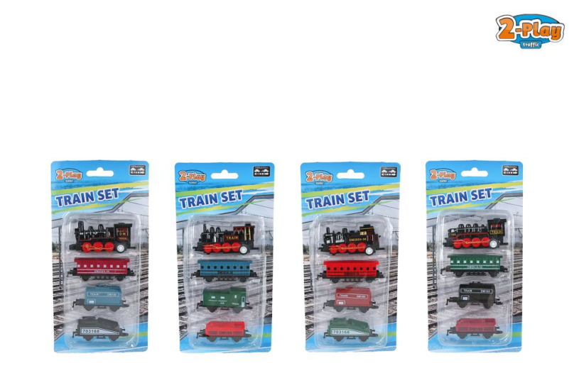 2-Play locomotief met 3 aanhangers die cast pull back 4ass