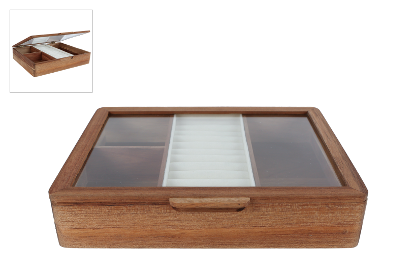 Sieradendoos Jet naturel acacia 19x19x22cm