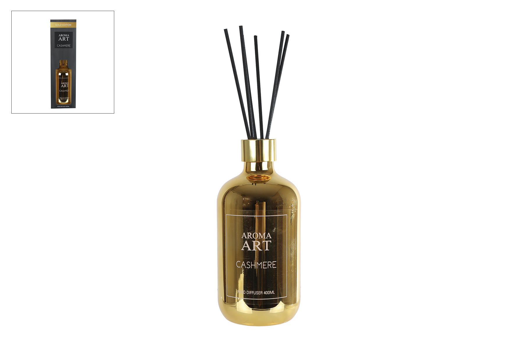Diffuserset Aroma Art cashmere 400ml goud 7,5x7,5x16cm