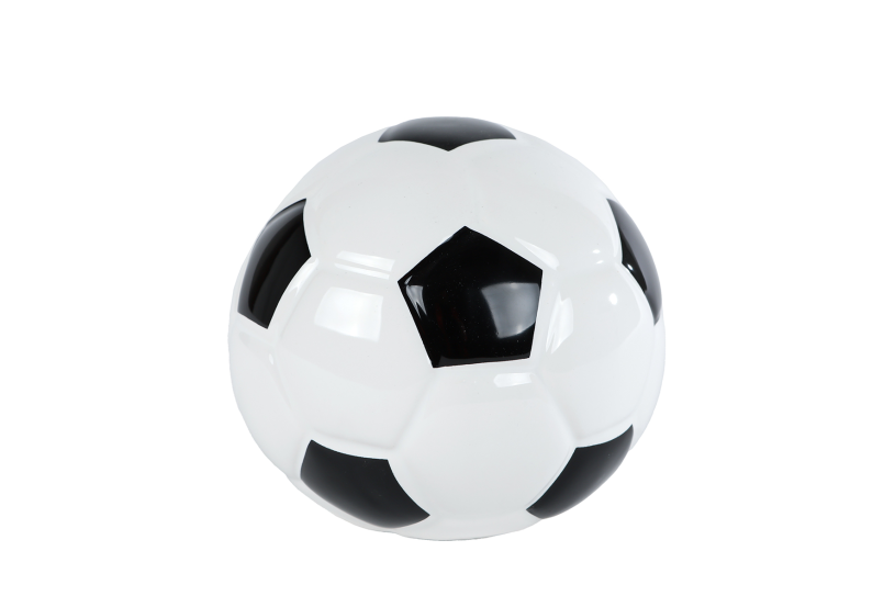 Spaarpot Voetbal zwart/wit aardew 12x12x10cm