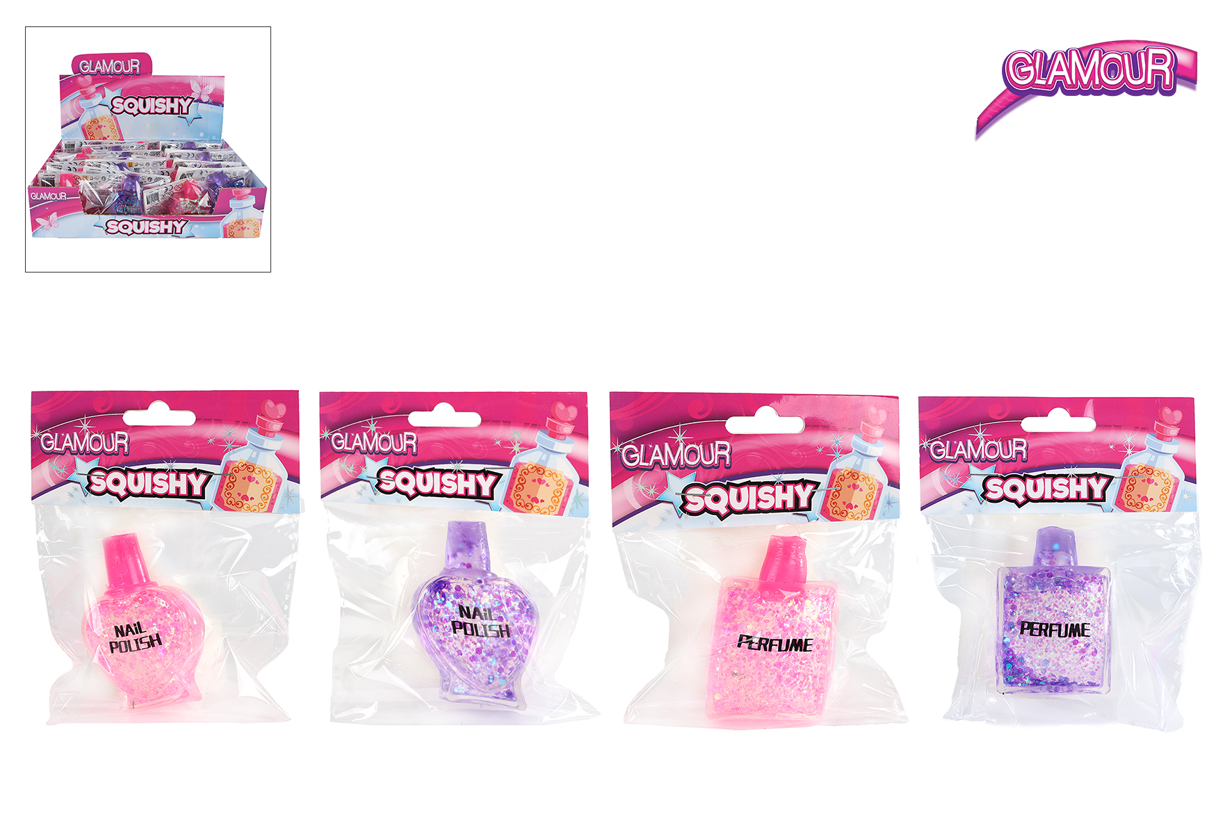 Glamour Squishy knijpflesje parfum/nagellak 2ass kleur 7cm
