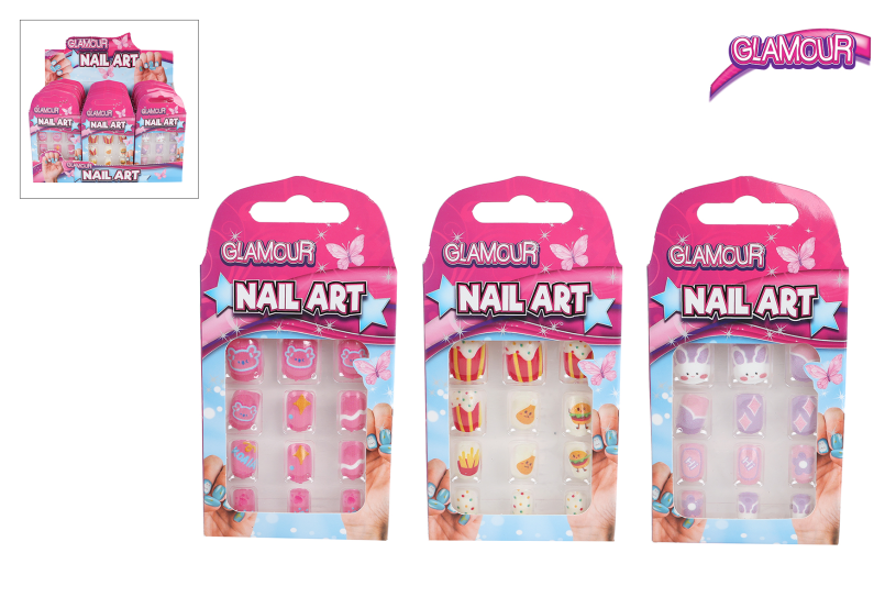 Glamour kunstnageltjes 12stuks 3ass 10cm