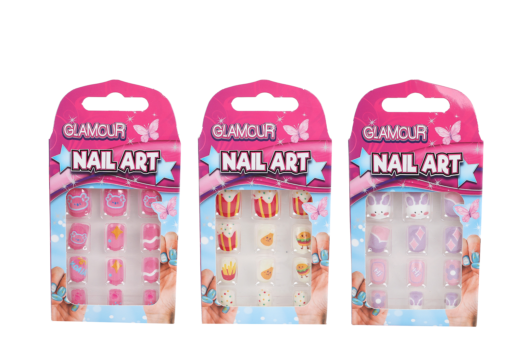 Glamour kunstnageltjes 12stuks 3ass 10cm