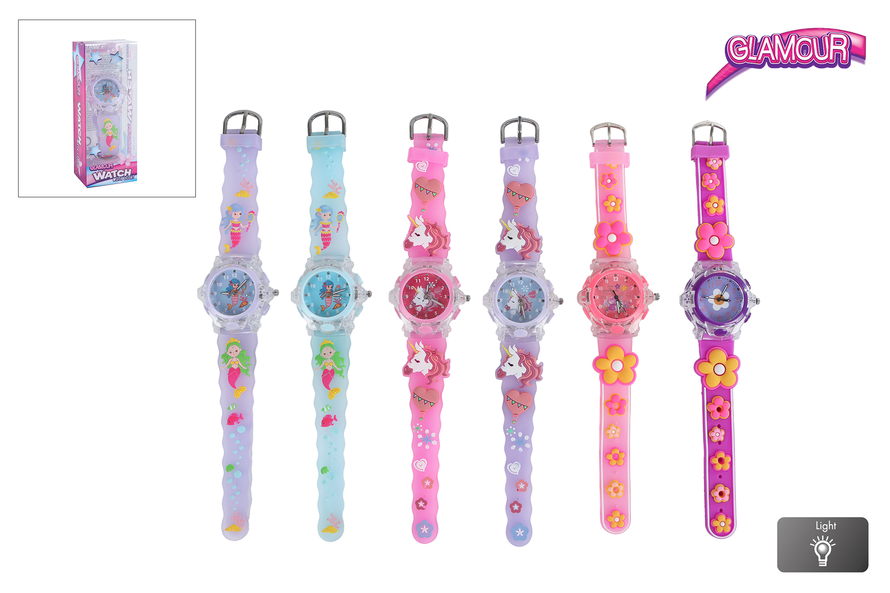 Glamour meiden analoog horloge met licht 6 assorti