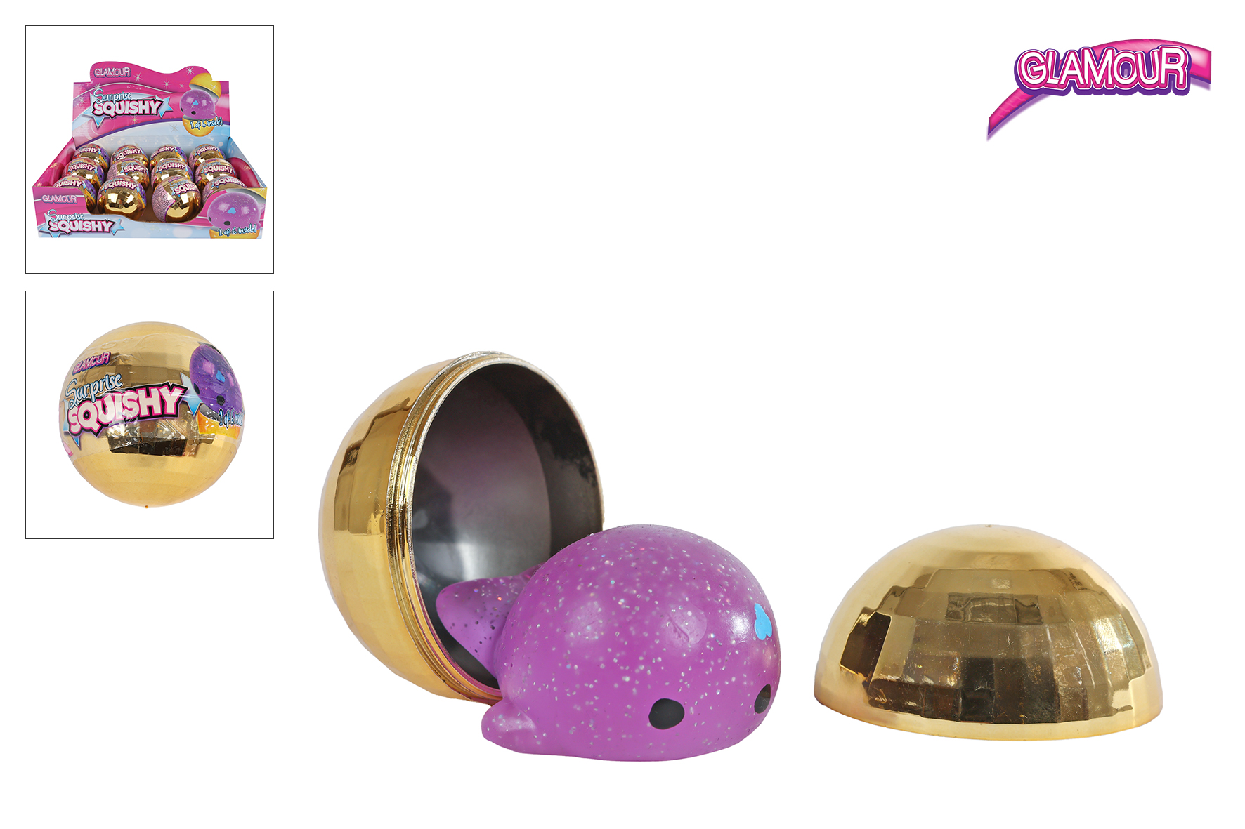 Glamour Squishy surprise glitterbal 6,5cm