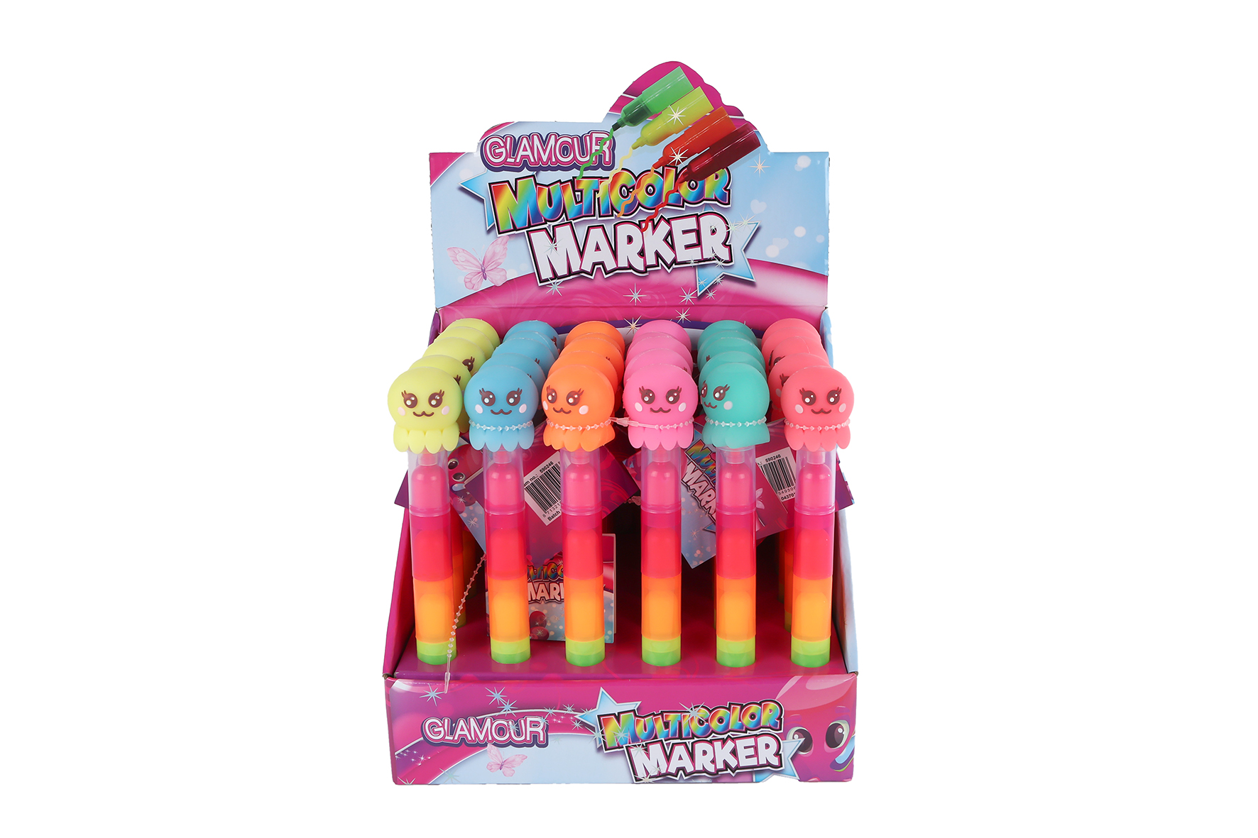 Glamour multi-markeerstiftjes octopus 6ass 18,5cm