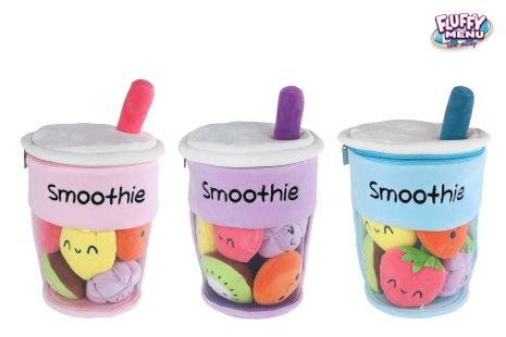 Fluffy Menu pluche Smoothy met 5 stuks fruit 26cm assorti