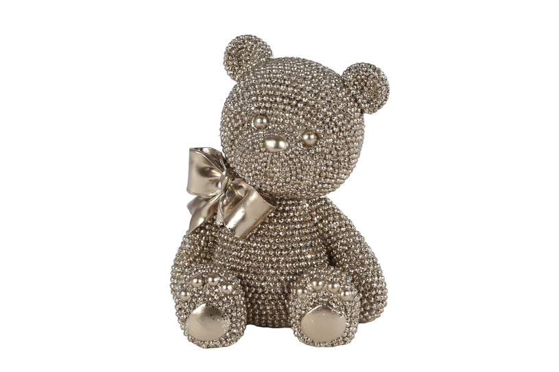 Sculptuur Teddybeer glinster goud polystone 10x8x13cm