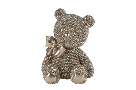 Sculptuur Teddybeer glinster goud polystone 10x8x13cm
