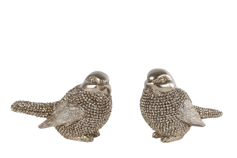 Sculptuur Vogeltje glinster goud polystone 8x4,5x5cm assorti