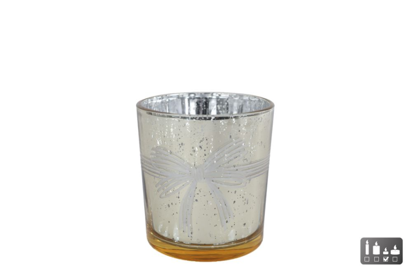 Theelichthouder Strik S goud glas 7,5x7,5x8cm