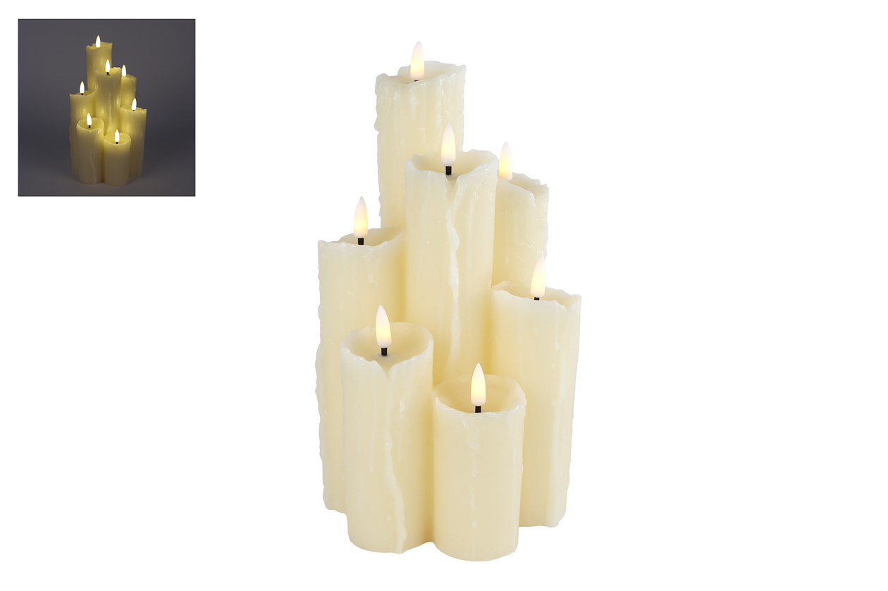 Kaarsenset LED set 7 stuks creme wax 14x14x24,5cm