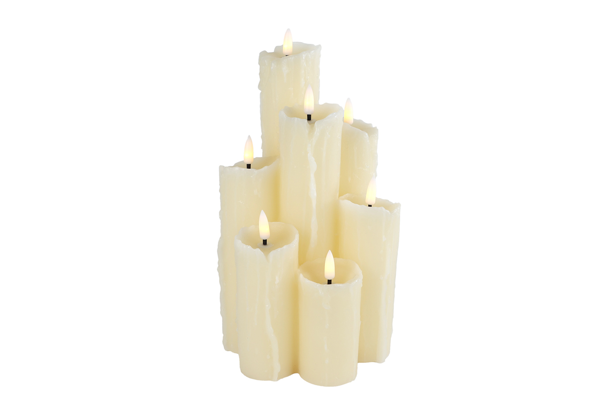 Kaarsenset LED set 7 stuks creme wax 14x14x24,5cm