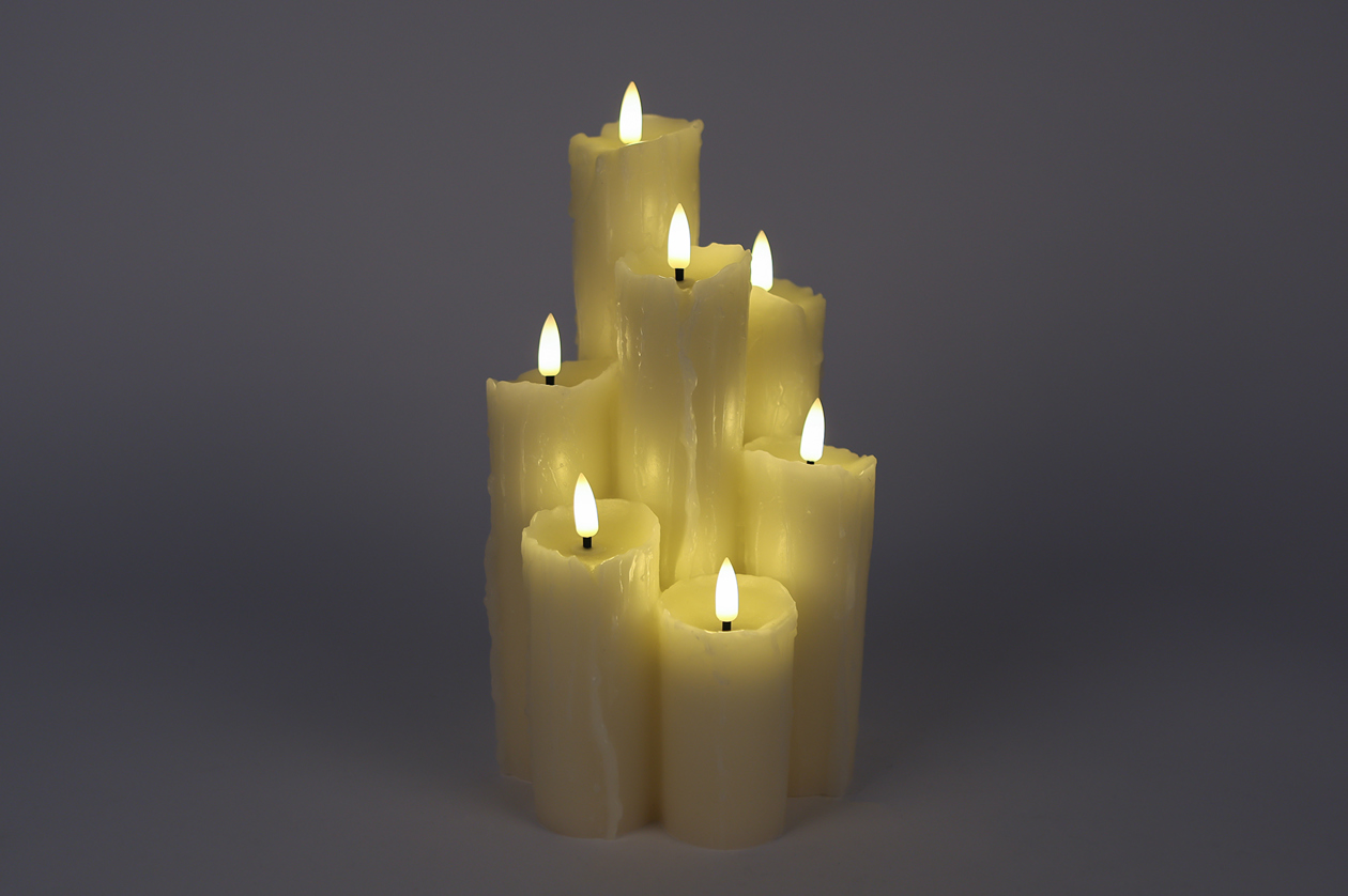 Kaarsenset LED set 7 stuks creme wax 14x14x24,5cm