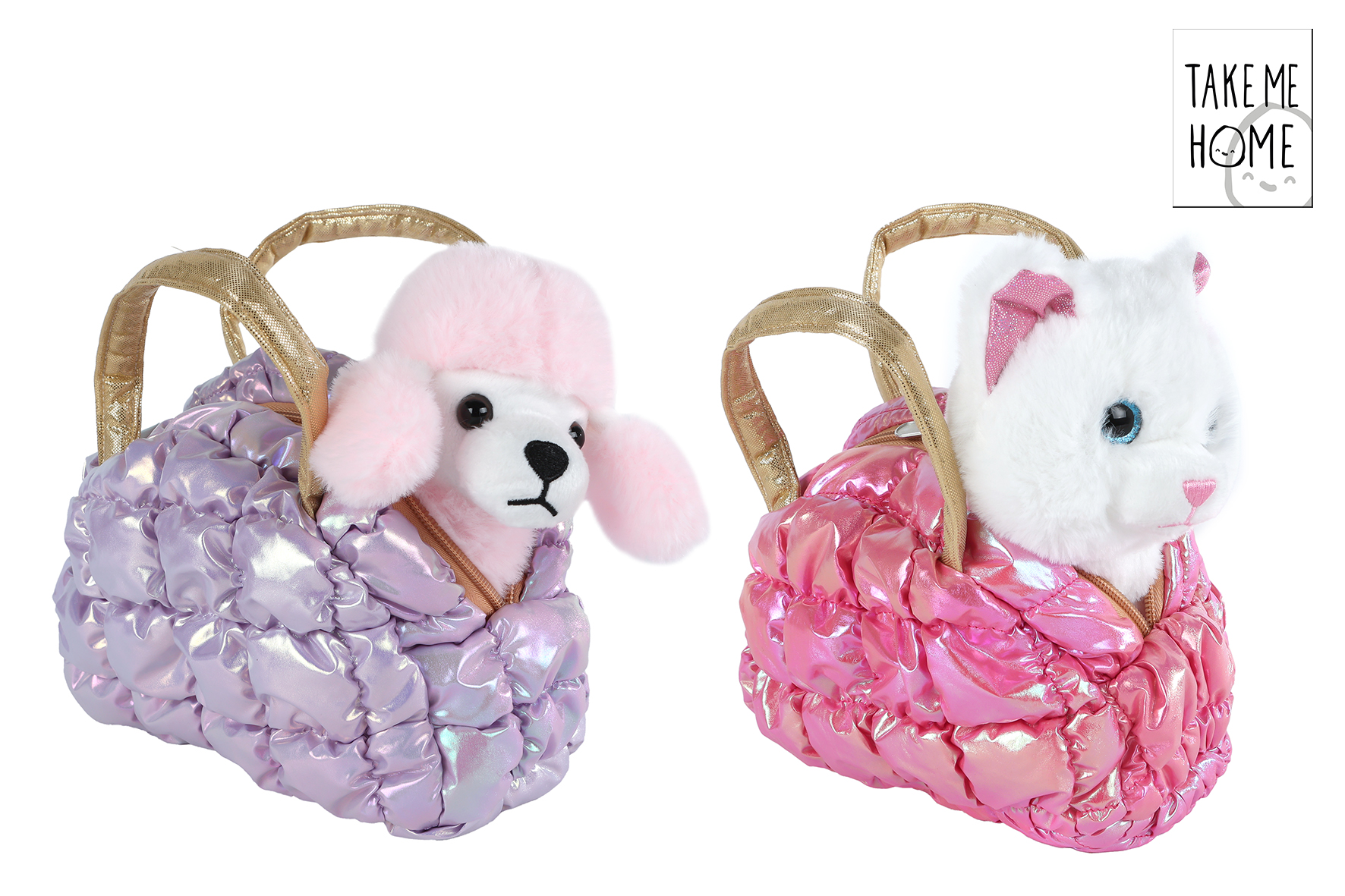 Take Me Home pluche hond of poes in tasje 2ass 20cm