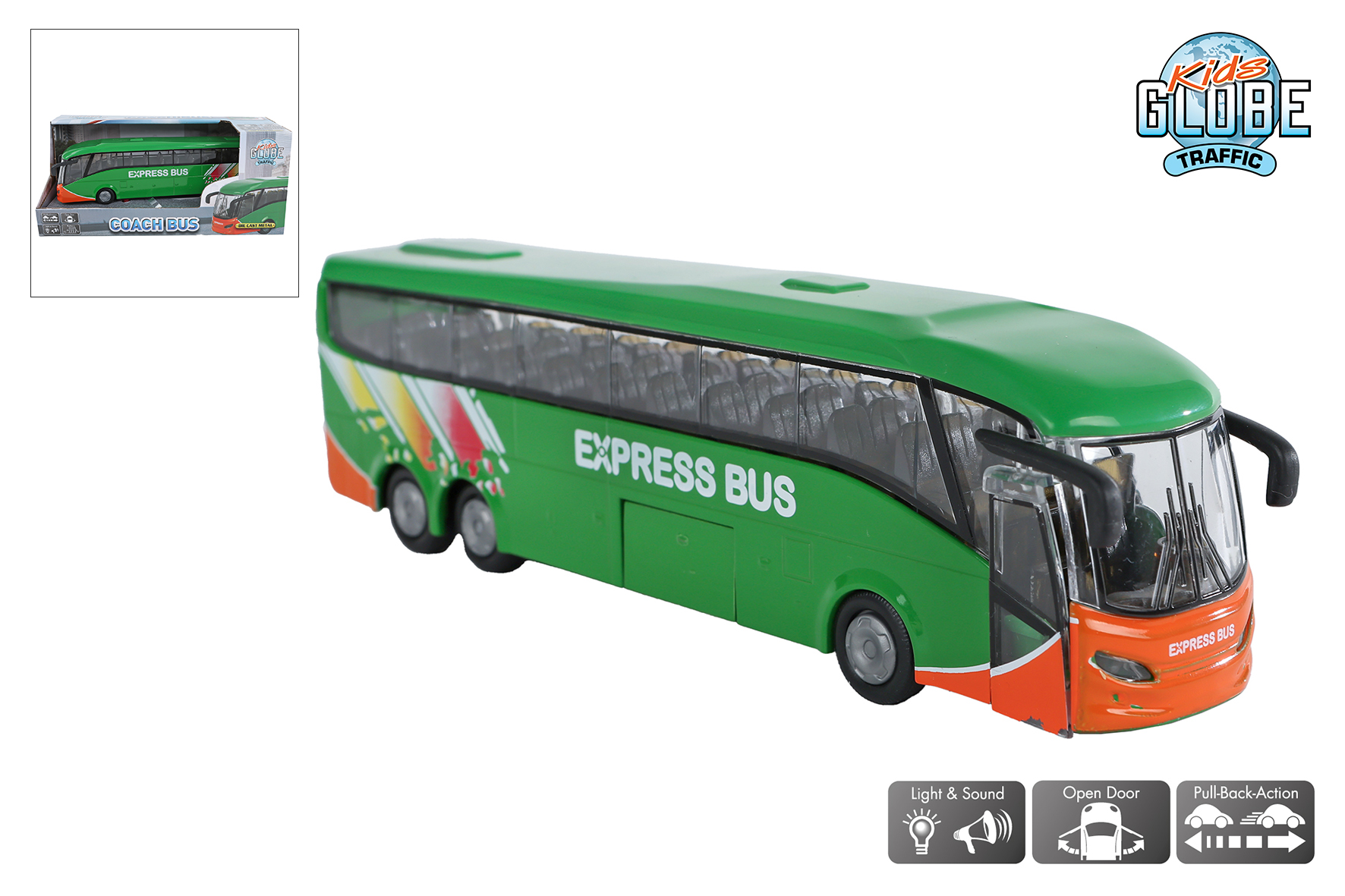 Kids Globe bus die cast licht en geluid pull back 18,5cm