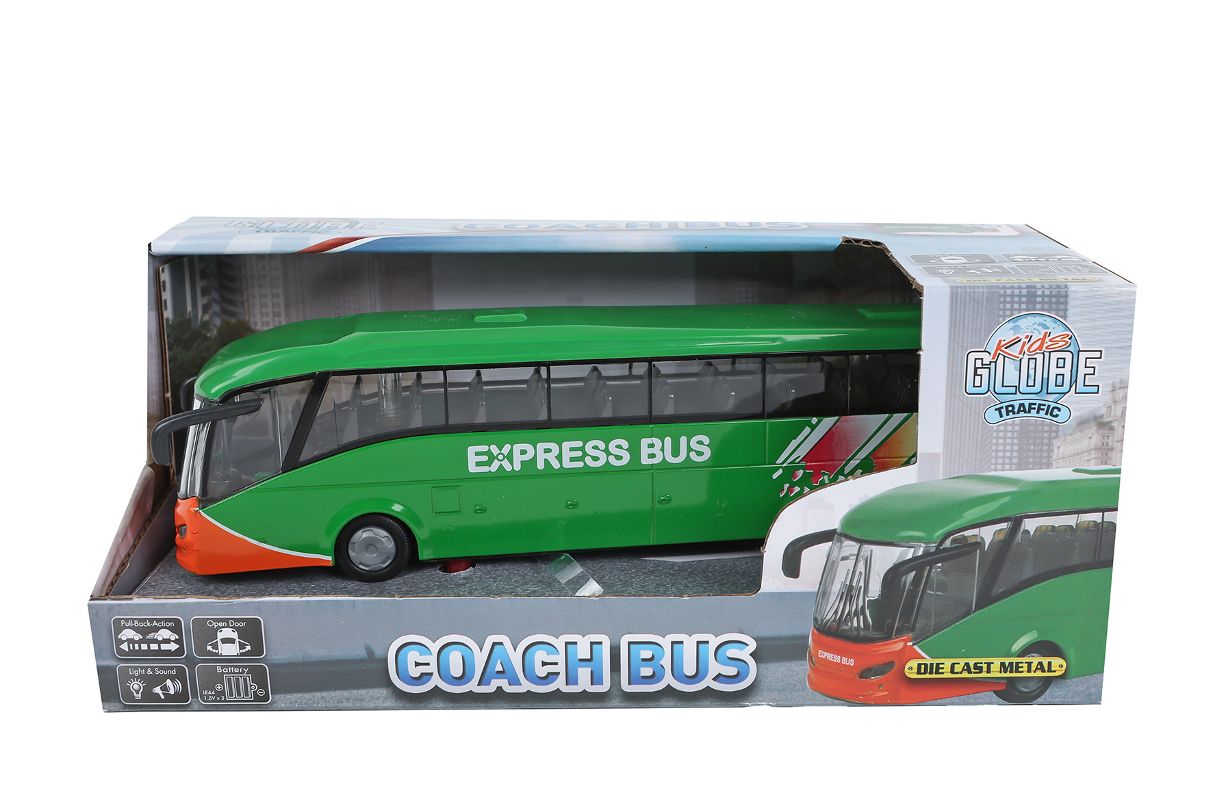 Kids Globe bus die cast licht en geluid pull back 18,5cm