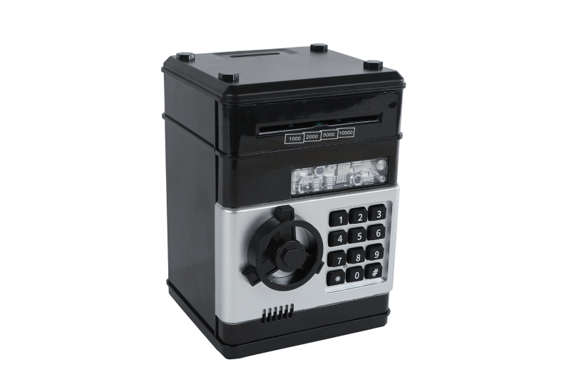 Geldkluis met geheime code en licht en geluid 19,5cm zwart