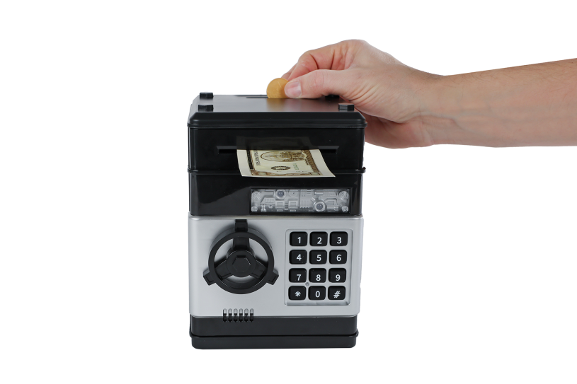 Geldkluis met geheime code en licht en geluid 19,5cm zwart