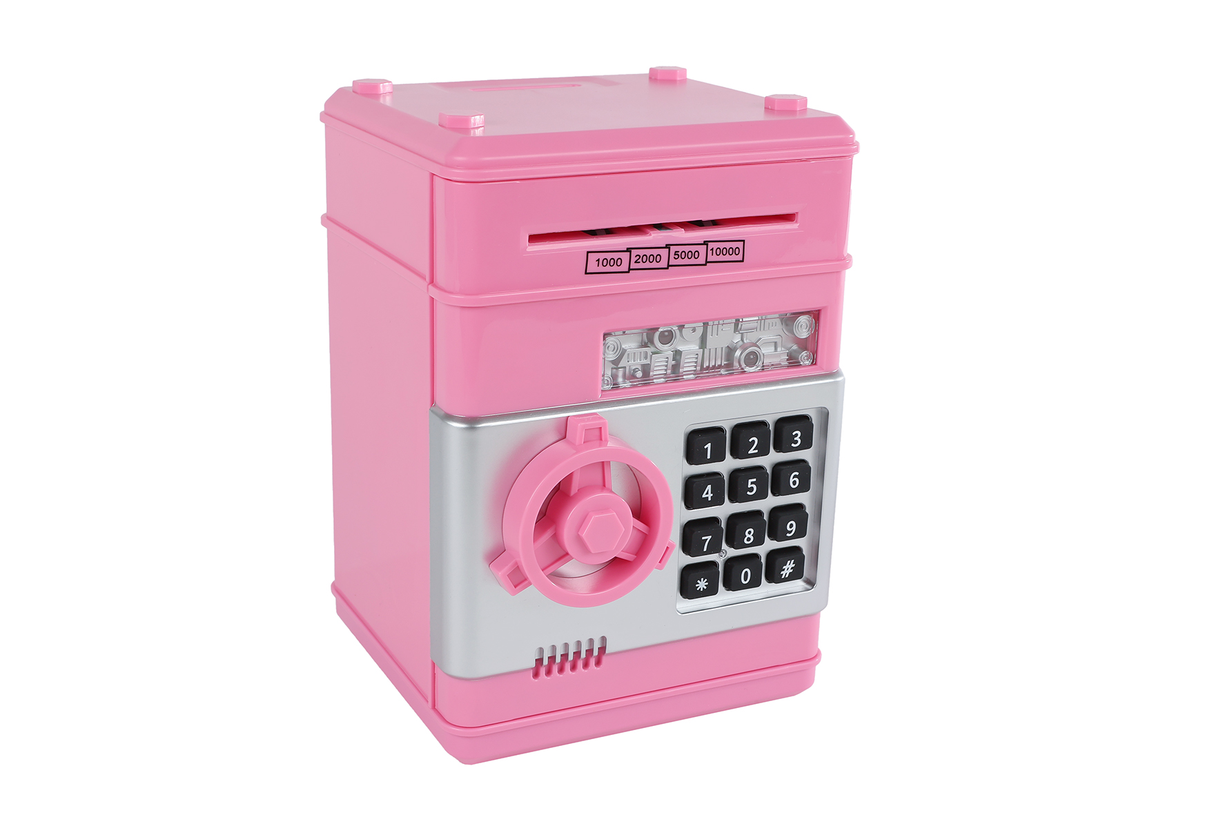 Geldkluis met geheime code en licht en geluid 19,5cm roze